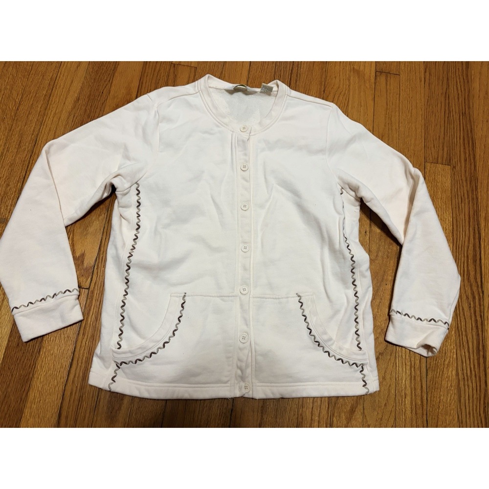 Vintage Boho 100% Cotton Orvis Cardigan Jacket Beige Women's Size L Cottagecore